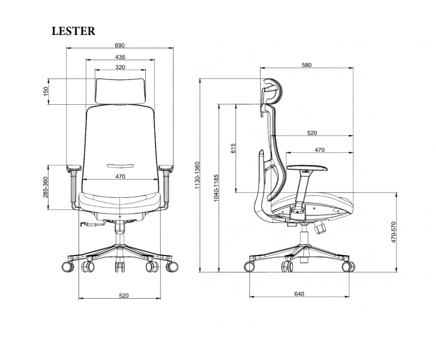 Крісло офісне LESTER чорна тканина/чорний каркас