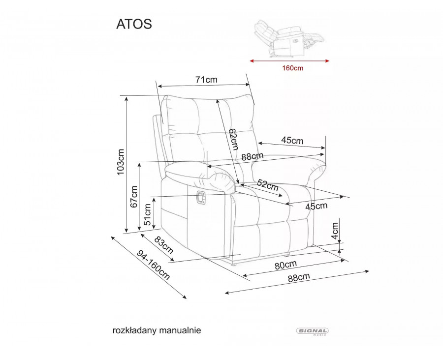 Крісло реклайнер Atos Raven Капучіно тканина / Чорний каркас