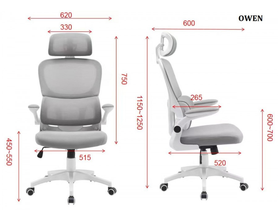 Крісло комп'ютерне OWEN сіре/білий каркас