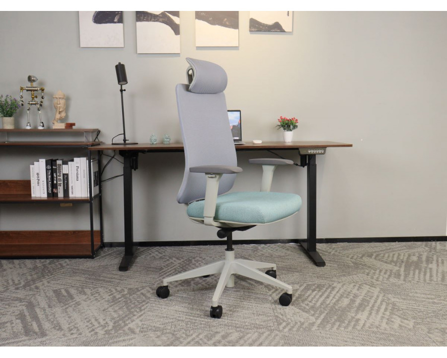 Крісло офісне TERRY сіре/зелена тканина/сірий каркас