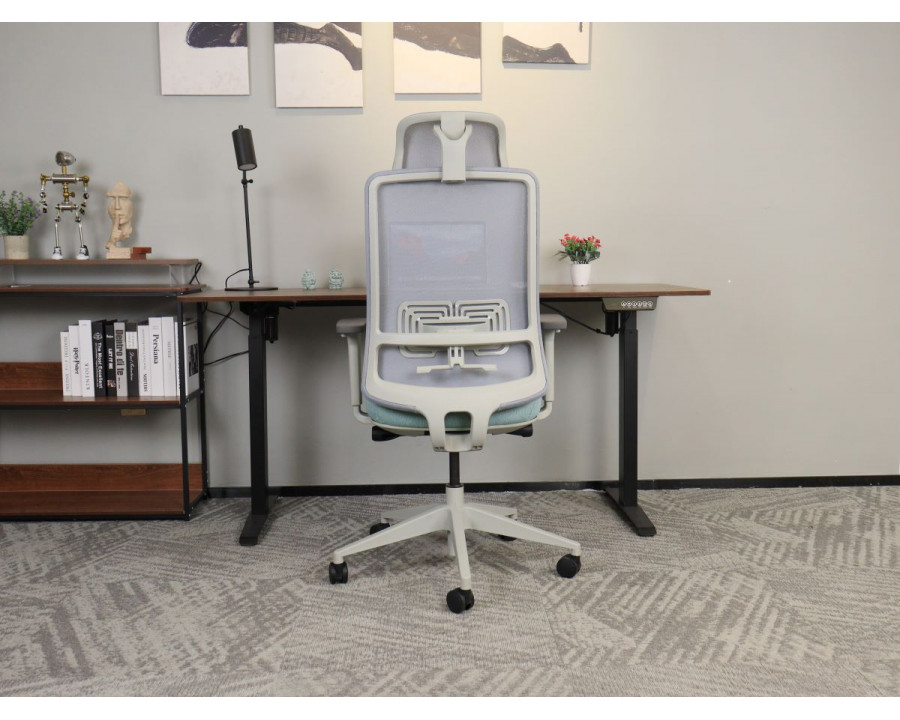 Крісло офісне TERRY сіре/зелена тканина/сірий каркас