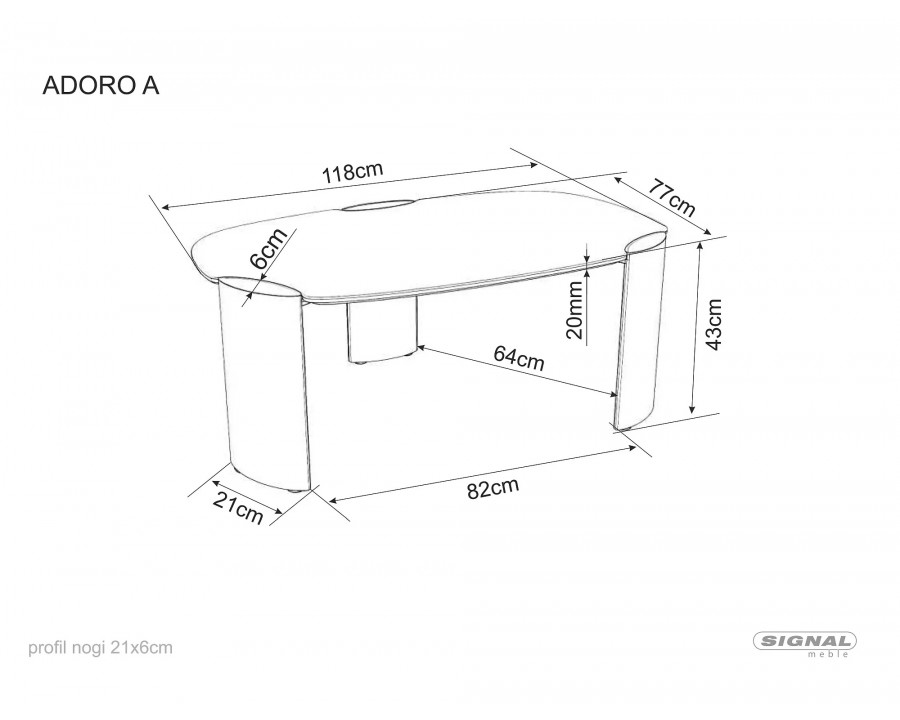 Стіл журнальний кавовий Adoro A 118×75 см Сірий / Мідь
