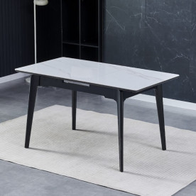 Стіл обідній розкладний BERLIN CERAMIC 111(140)*75 білий глянець / чорний каркас