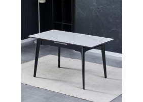 Стіл обідній розкладний BERLIN CERAMIC 111(140)*75 білий глянець / чорний каркас
