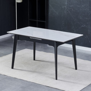Стіл обідній розкладний BERLIN CERAMIC 111(140)*75 білий глянець / чорний каркас