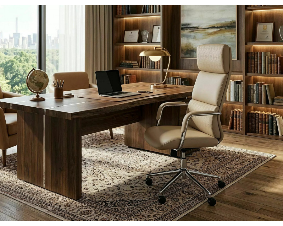 Крісло офісне комп'ютерне поворотне Q-03 Бежева екошкіра / Світло-сірий каркас