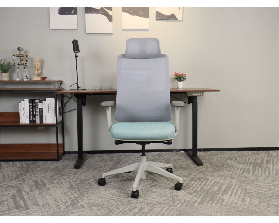 Крісло офісне TERRY сіре/зелена тканина/сірий каркас