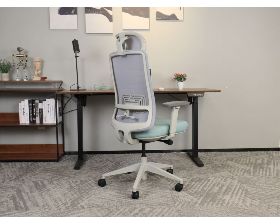 Крісло офісне TERRY сіре/зелена тканина/сірий каркас