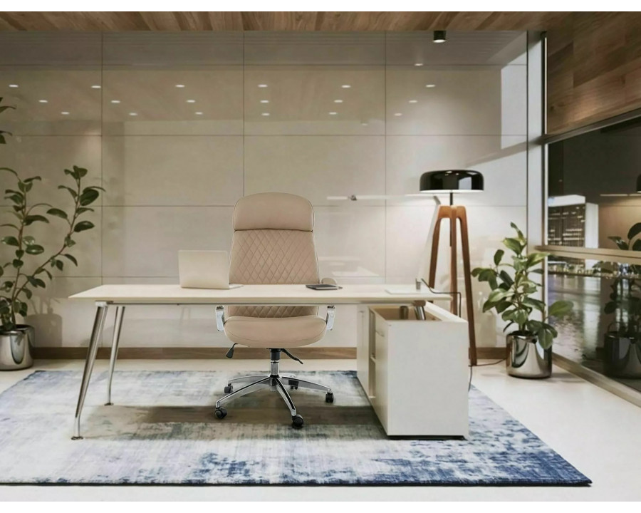 Крісло офісне комп'ютерне поворотне Q-09 Бежева екошкіра / Хром каркас