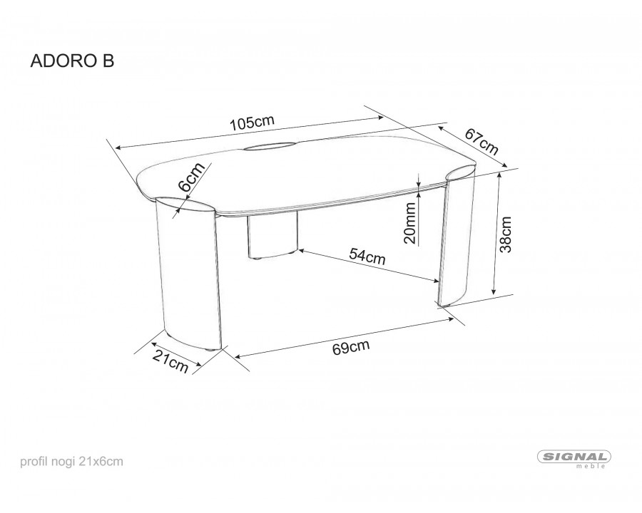 Стіл журнальний кавовий Adoro B 105×65 см Білий / Мідь