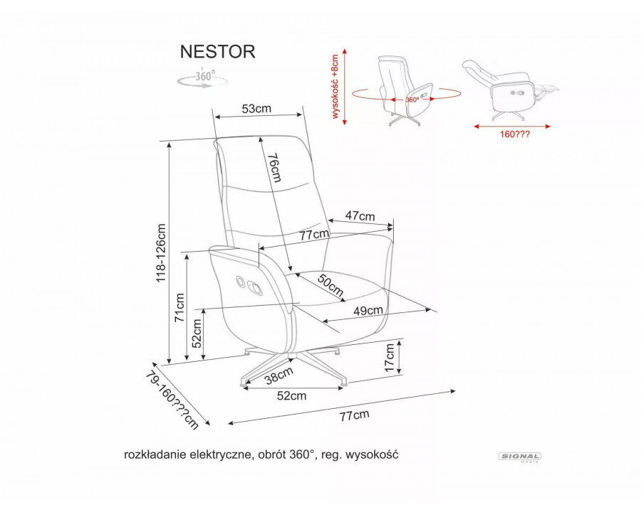 Крісло реклайнер електричне Nestor Raven Капучіно тканина / Чорний каркас