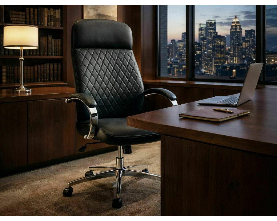 Крісло офісне комп'ютерне поворотне Q-09 Чорна екошкіра / Хром каркас