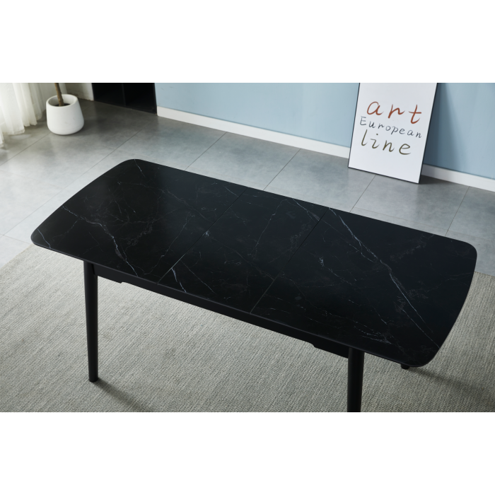 Стіл обідній розкладний BERLIN CERAMIC 140(180)*80 чорний мат кераміка/чорний каркас