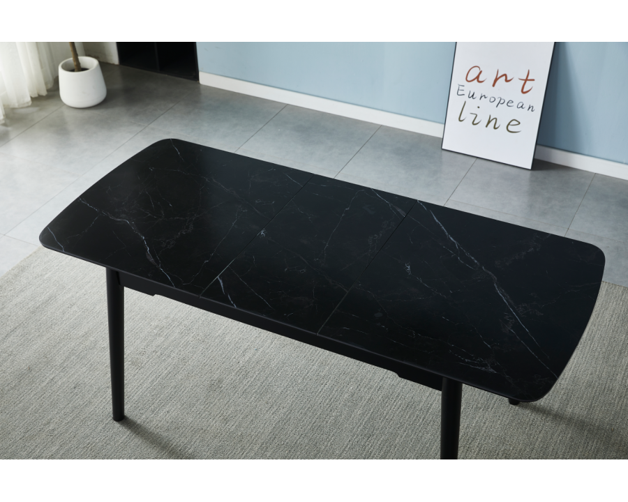 Стіл обідній розкладний BERLIN CERAMIC 140(180)*80 чорний мат кераміка/чорний каркас
