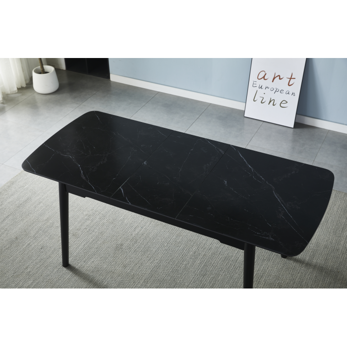 Стіл обідній розкладний BERLIN CERAMIC 140(180)*80 чорний мат кераміка/чорний каркас