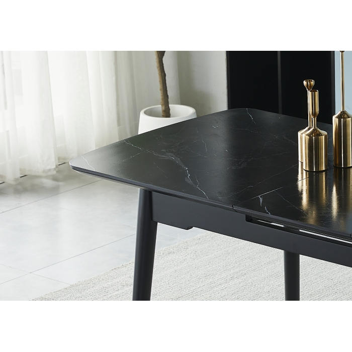 Стіл обідній розкладний BERLIN CERAMIC 140(180)*80 чорний мат кераміка/чорний каркас