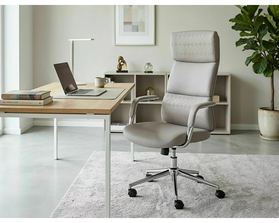 Крісло офісне комп'ютерне поворотне Q-03 Сіра екошкіра / Хром каркас