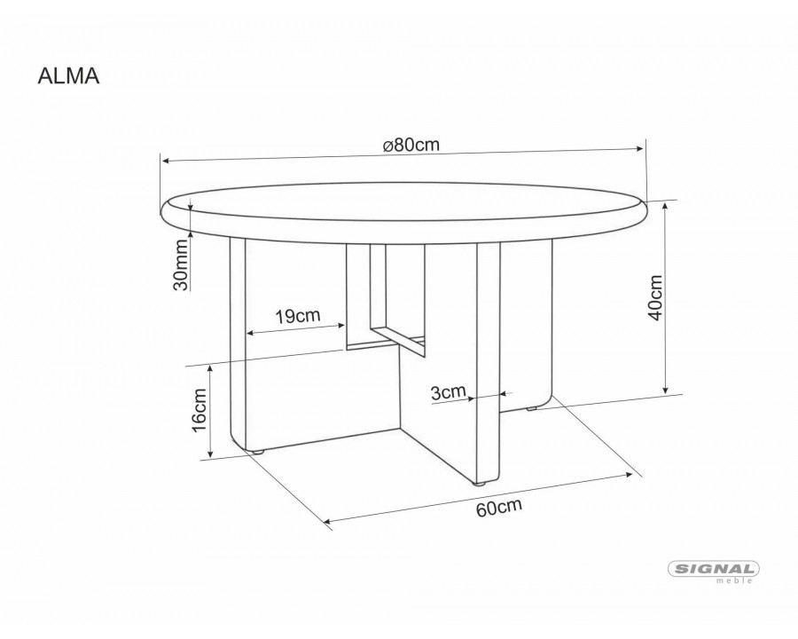 Стіл журнальний кавовий Alma ø80 см Екрю / Дуб
