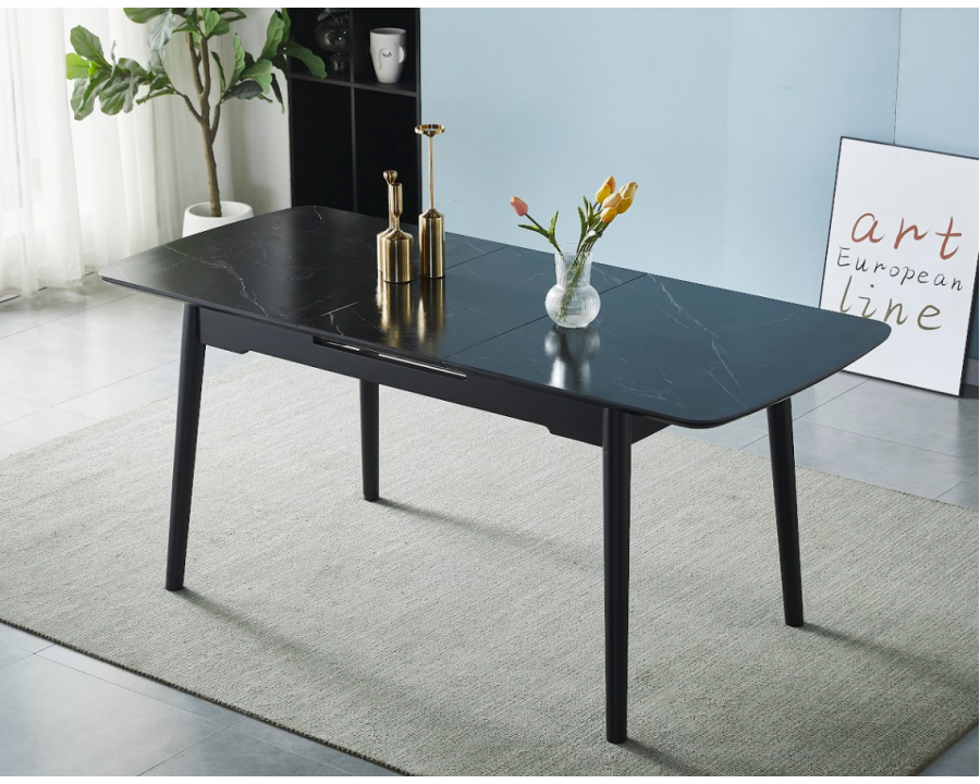 Стіл обідній розкладний BERLIN CERAMIC 140(180)*80 чорний мат кераміка/чорний каркас