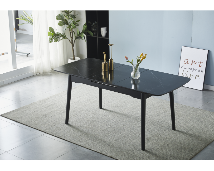 Стіл обідній розкладний BERLIN CERAMIC 140(180)*80 чорний мат кераміка/чорний каркас