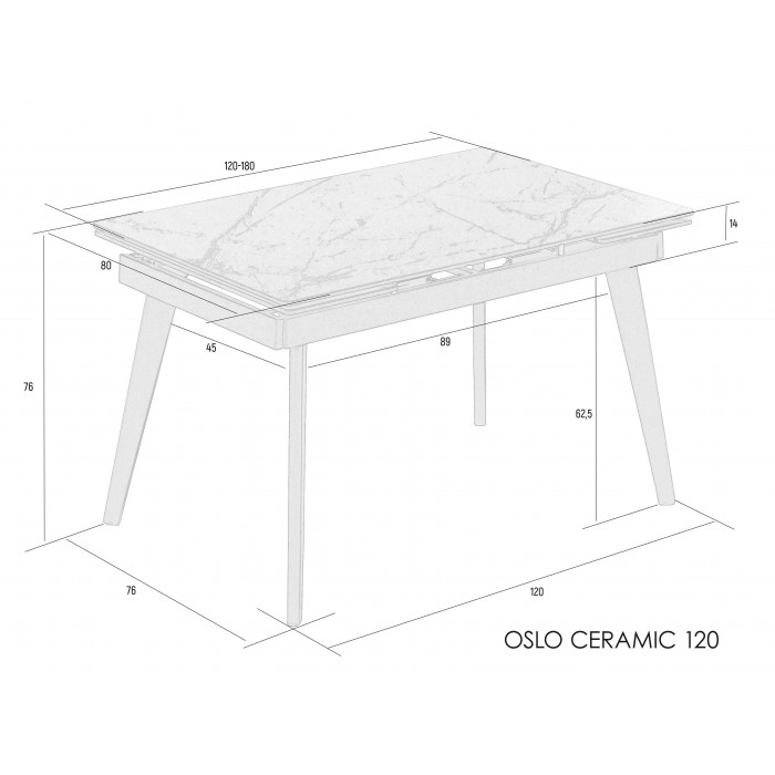 Стіл обідній розкладний OSLO CERAMIC 120(180)*80 чорний глянець/чорний каркас
