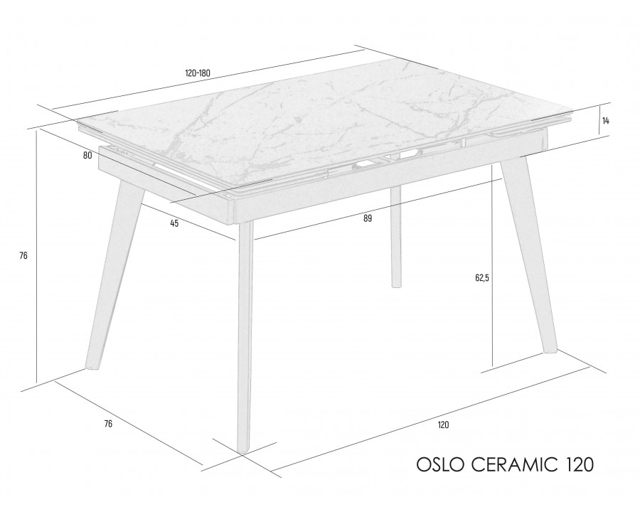 Стіл обідній розкладний OSLO CERAMIC 120(180)*80 чорний глянець/чорний каркас