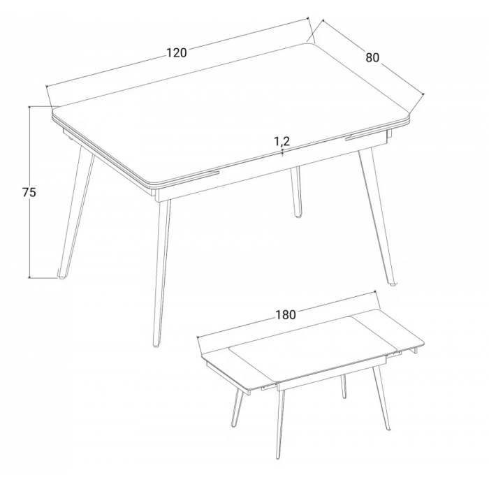 Стіл обідній розкладний OSLO CERAMIC 120(180)*80 чорний глянець/чорний каркас