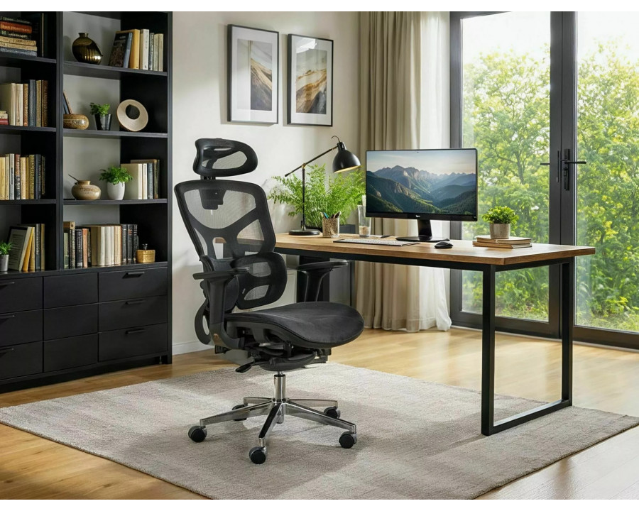 Крісло офісне комп'ютерне поворотне Eq-1 Чорна сітка / Хром каркас