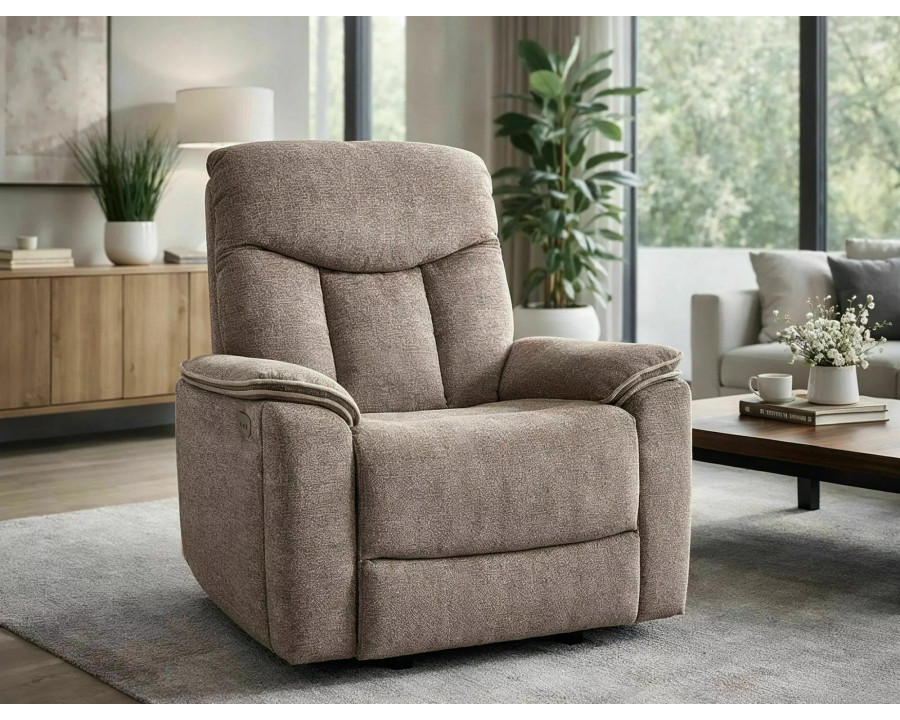 Крісло реклайнер електричне Odys Raven Темно-бежева тканина / Чорний каркас