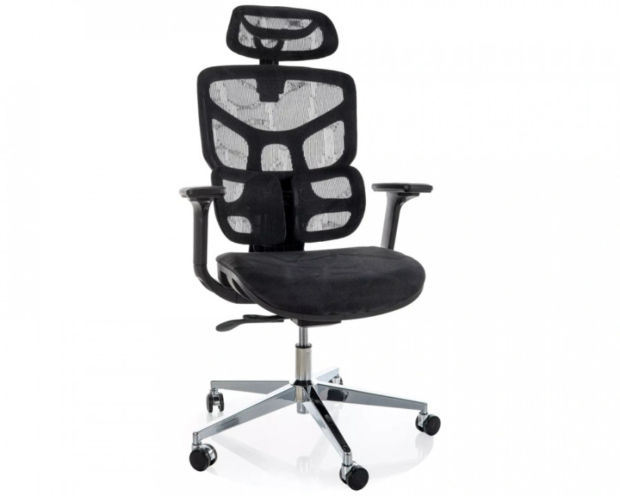Крісло офісне комп'ютерне поворотне Eq-1 Чорна сітка / Хром каркас