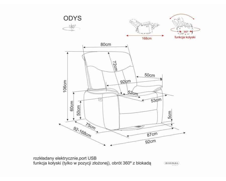 Крісло реклайнер електричне Odys Raven Темно-бежева тканина / Чорний каркас