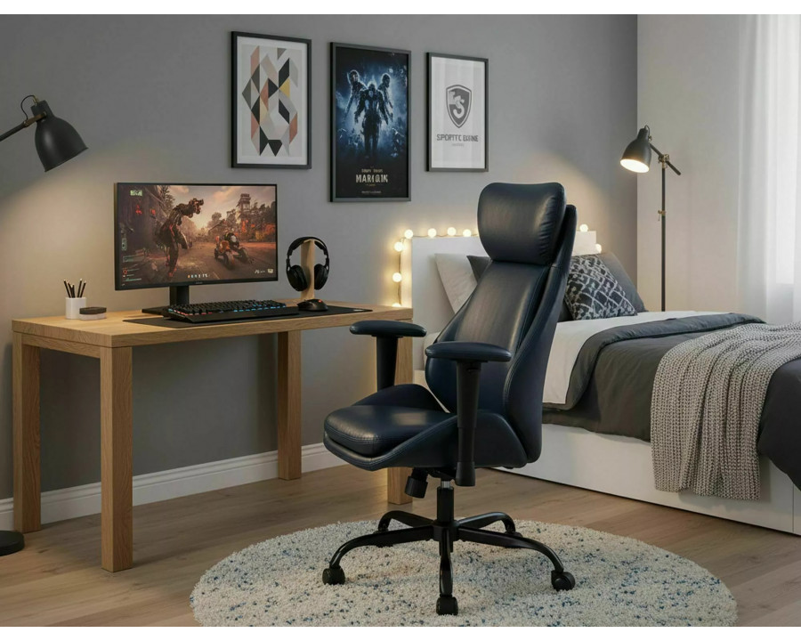 Крісло офісне комп'ютерне поворотне Q-092 Чорна екошкіра / Чорний каркас