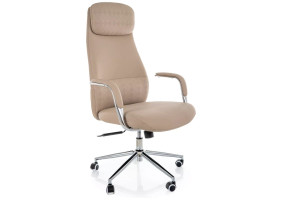 Крісло офісне комп'ютерне поворотне Q-05 Бежева екошкіра / Хром каркас