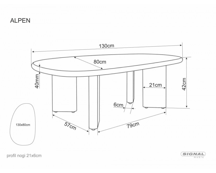 Стіл журнальний кавовий Alpen 130×80 см Екрю / Дуб