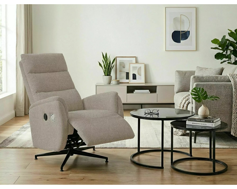 Крісло реклайнер електричне Fenix Raven Темно-бежева тканина / Чорний каркас