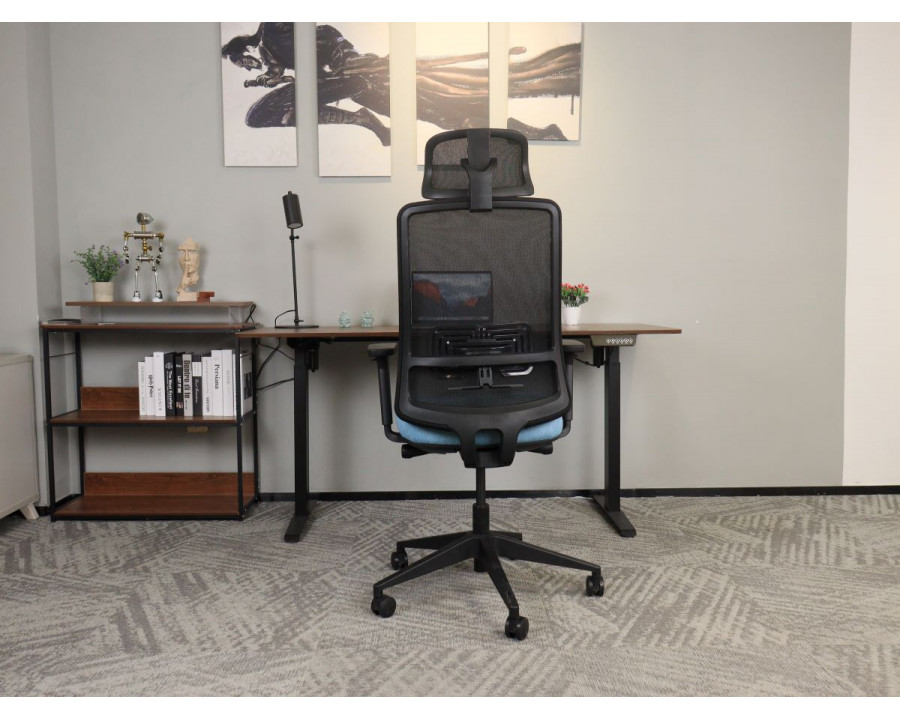 Крісло офісне TERRY чорне/синя тканина/чорний каркас