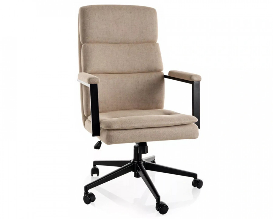 Крісло офісне комп'ютерне поворотне Q-090 Темно-бежева екошкіра / Чорний каркас