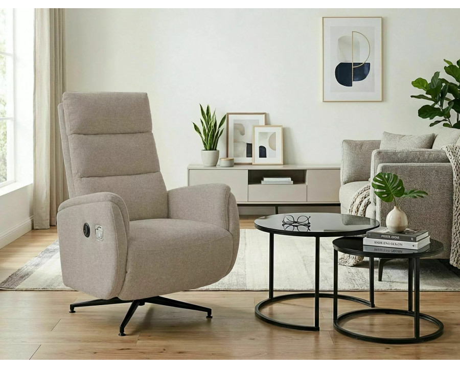 Крісло реклайнер електричне Fenix Raven Темно-бежева тканина / Чорний каркас