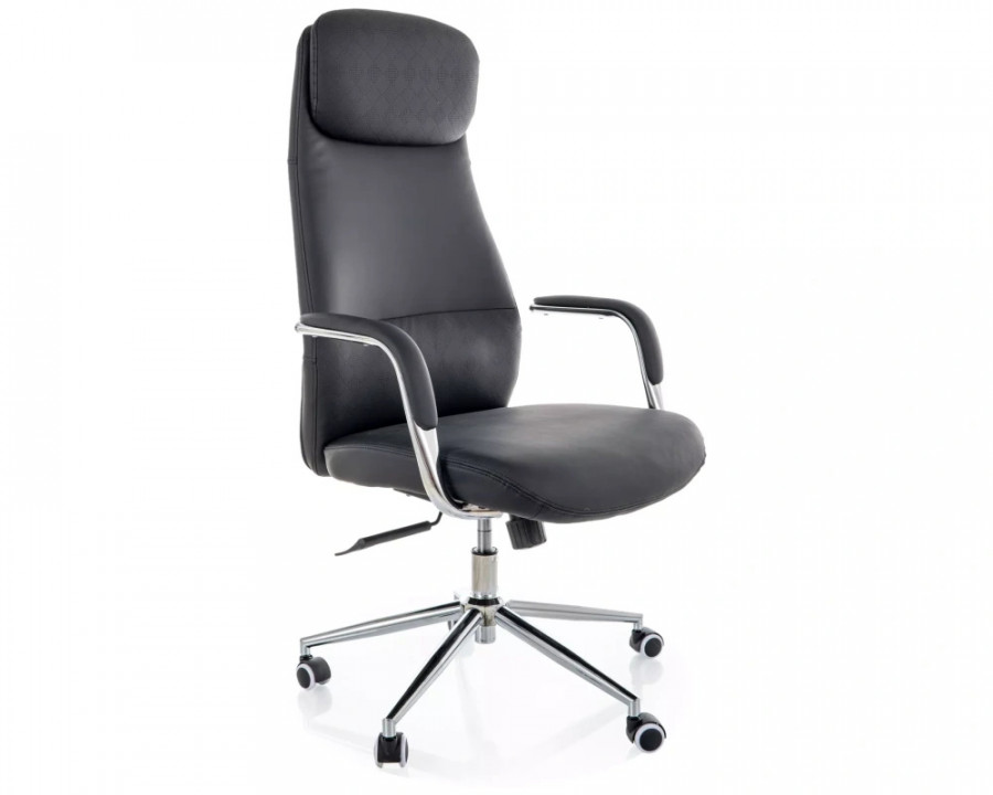 Крісло офісне комп'ютерне поворотне Q-05 Чорна екошкіра / Хром каркас