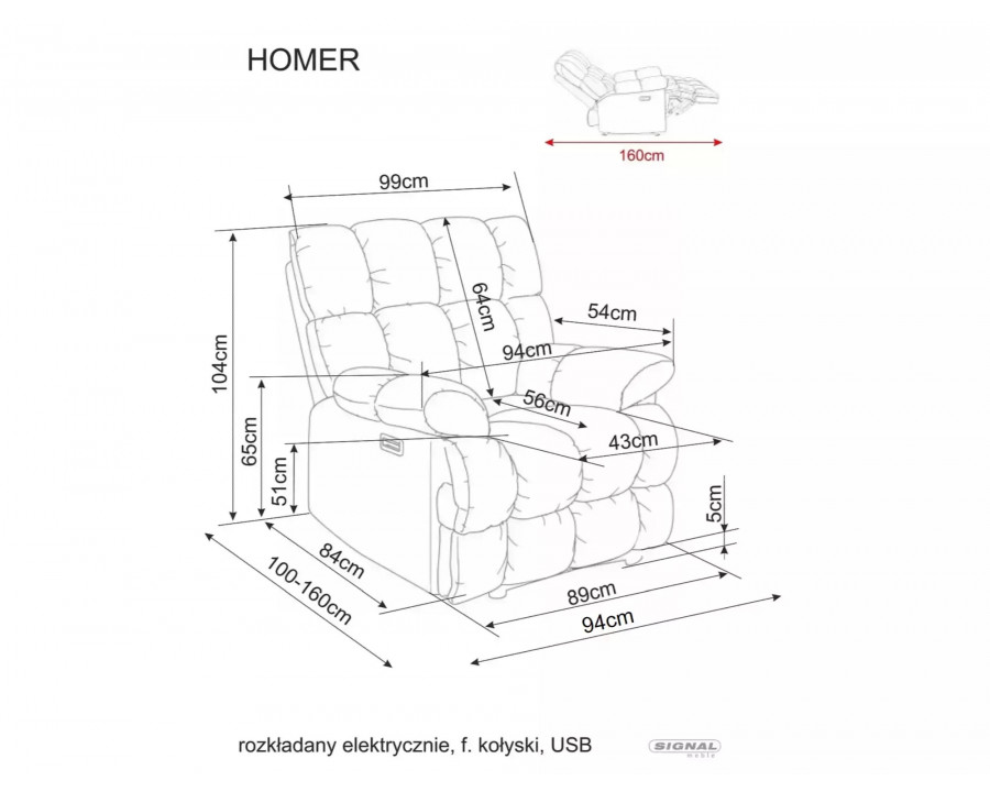 Крісло реклайнер електричне Homer Raven Капучіно тканина / Чорний каркас