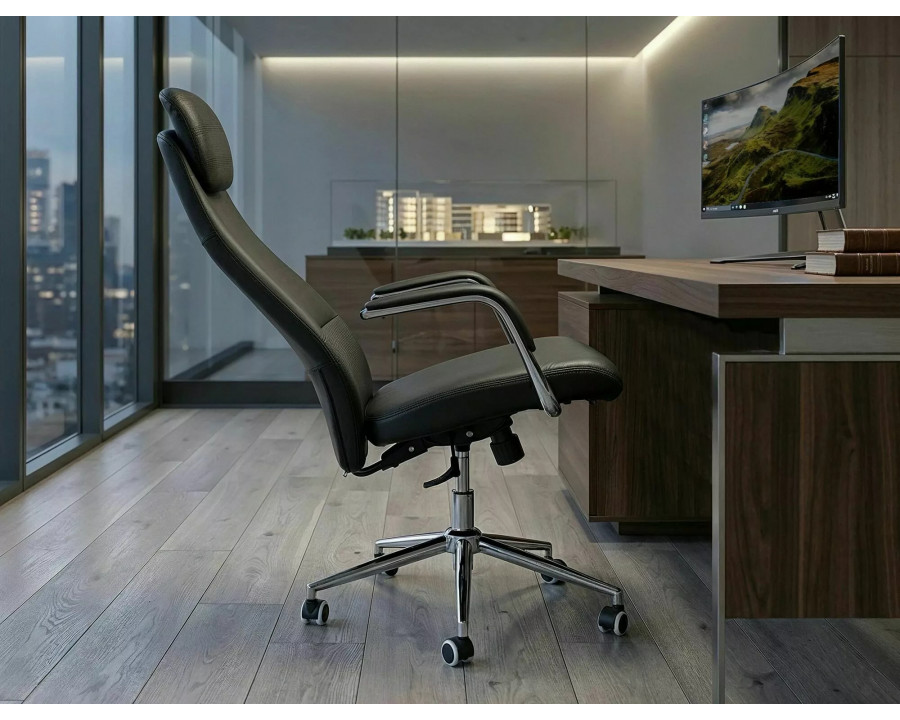 Крісло офісне комп'ютерне поворотне Q-05 Чорна екошкіра / Хром каркас