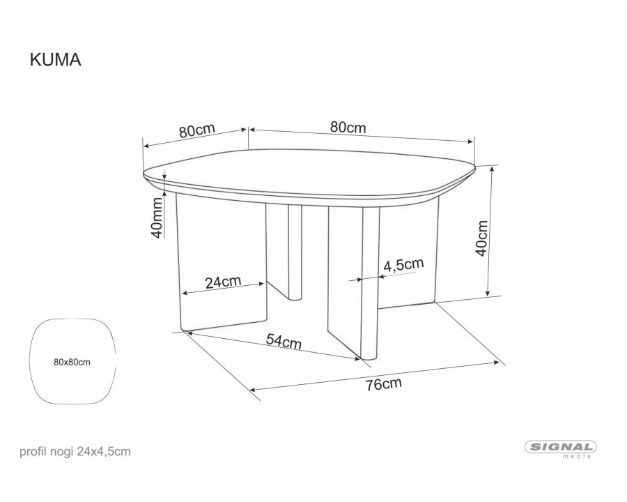 Стіл журнальний кавовий Kuma 80×80 см Дуб