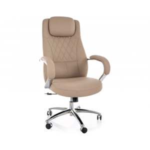 Крісло офісне комп'ютерне поворотне Q-07 Бежева екошкіра / Хром каркас