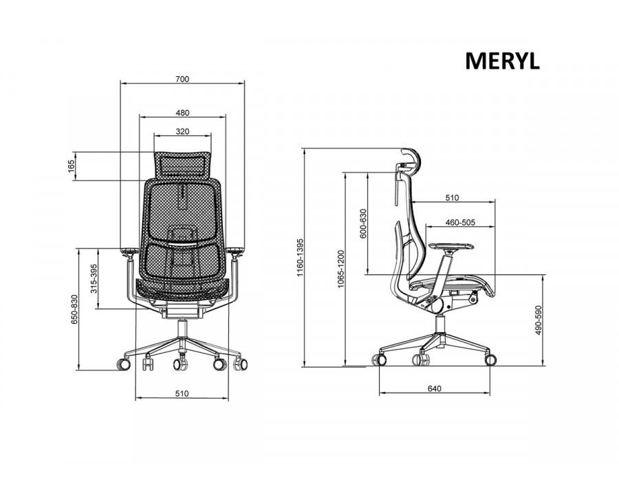 Крісло комп'ютерне MERYL чорна сітка / алюміній