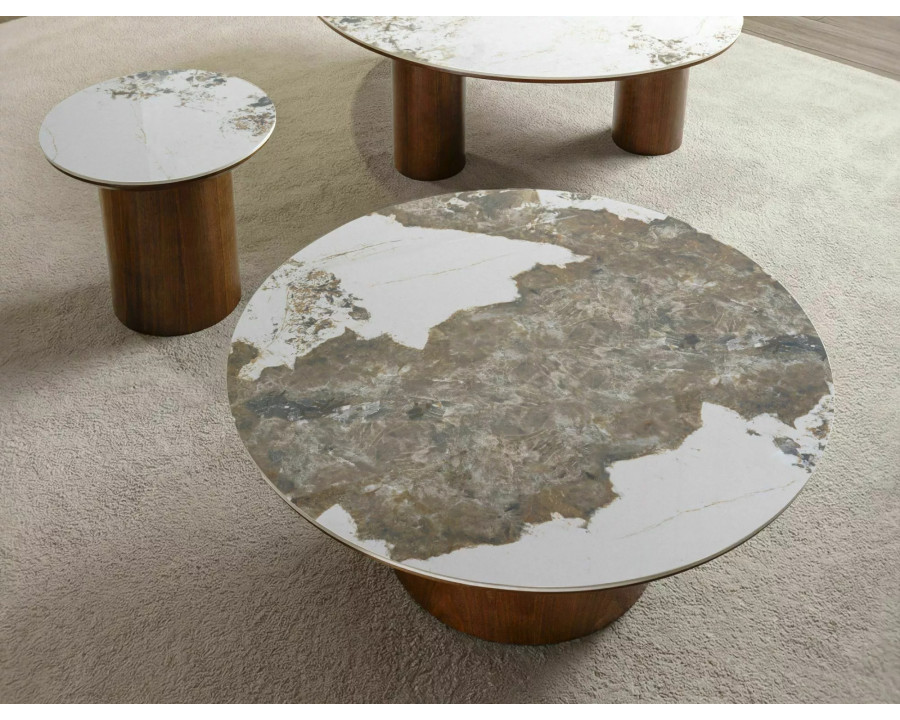 Стіл журнальний кавовий Rondo ø45 см Білий / Горіх