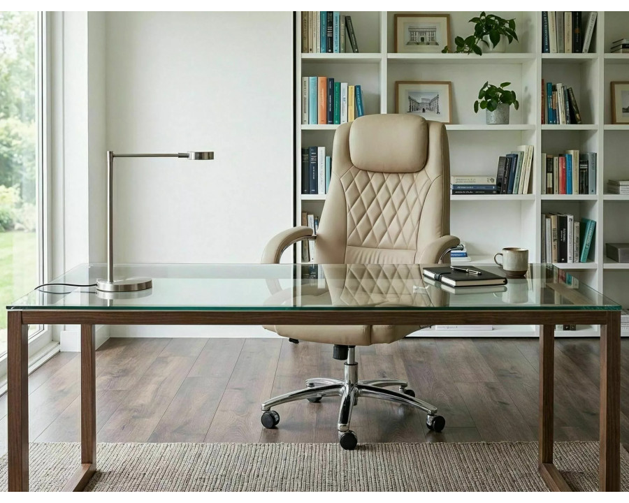 Крісло офісне комп'ютерне поворотне Q-07 Бежева екошкіра / Хром каркас