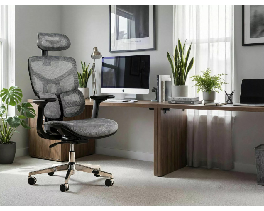 Крісло офісне комп'ютерне поворотне Eq-1 Сіра сітка / Хром каркас