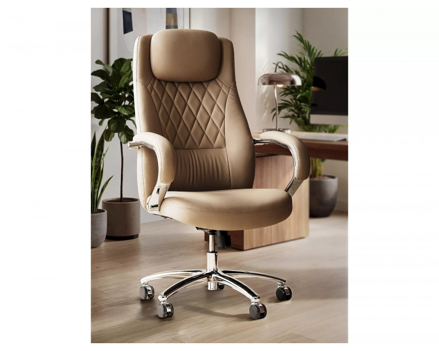 Крісло офісне комп'ютерне поворотне Q-07 Бежева екошкіра / Хром каркас