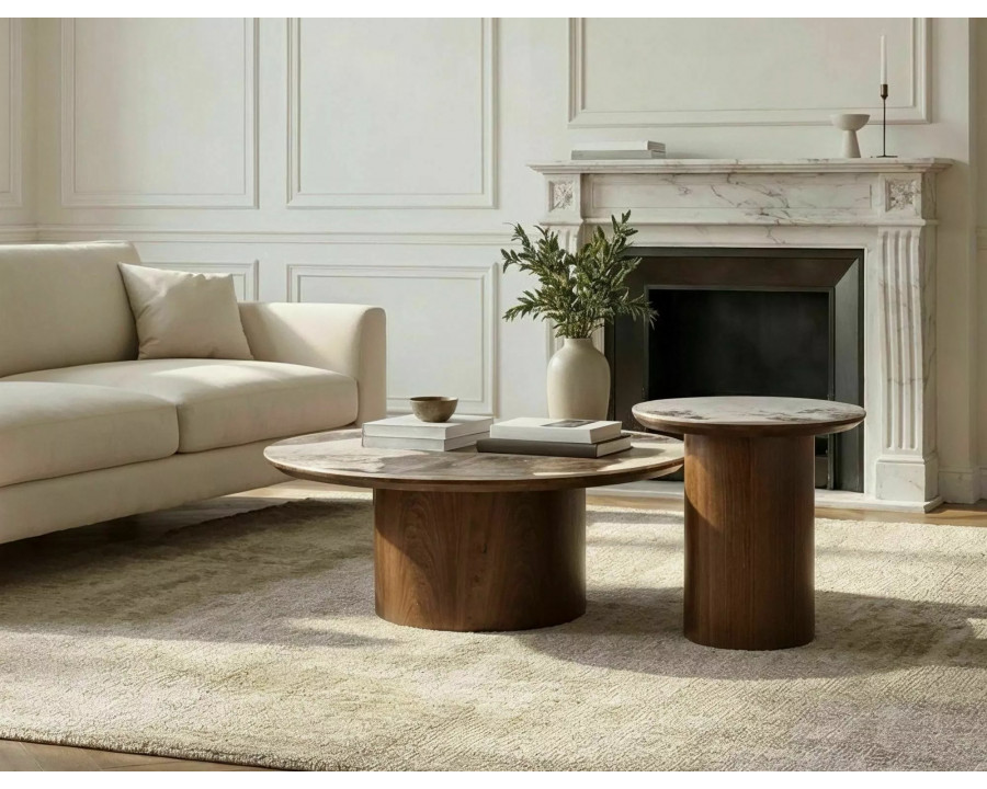 Стіл журнальний кавовий Rondo ø45 см Білий / Горіх