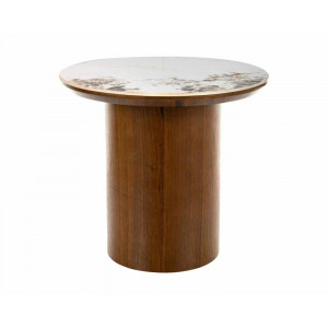 Стіл журнальний кавовий Rondo ø45 см Білий / Горіх